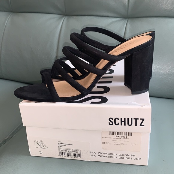 SCHUTZ Luna/Black Siede Strappy Block Heel Pump Sandals - Picture 8 of 9